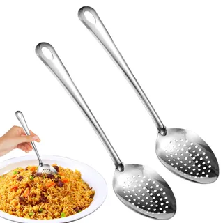 2pcs Kochlöffel Mit Loch, Esslöffel Mit Drainageöffnungen, Edelstahl Küchenlöffel, Werkzeug Zubereitung, Für Rühren Braten Haushalt Camping Buffet