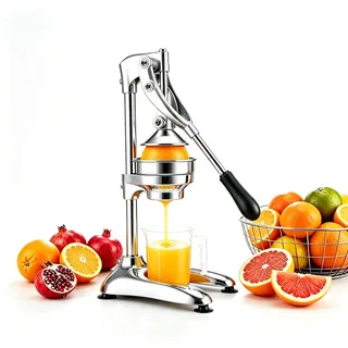 Saftpresse Manuell Edelstahl, Zitruspresse mit Hebel aus 304 Edelstahl | Handentsafter Fruchtpresse mit 2 Pressköpfen (12,5 cm) für Orangen Zitronen Granatapfel Grapefruit