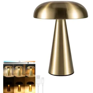 AoLa LED Pilzlampe Kabellose Tischlampe Akku LED Gold Tischleuchte Dimmbare mit Touch Control Pilz Lampe USB Aufladbar Batterie Nachttischlampe Ohne Kabel Tragbar Nachtlicht 3000K-6000K