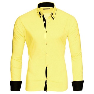 Reslad Langarmhemd Reslad Herren Langarm Hemd Alabama RS-7050 Doppelkragen Kontrast Männer Hemden gelb|schwarz