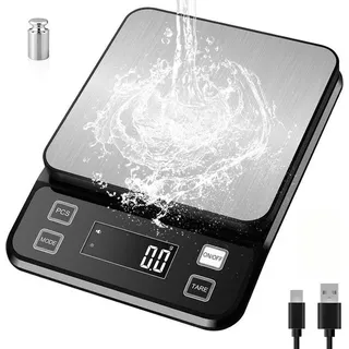 Große Küchenwaage Aus Edelstahl, Abwaschbar, Zur Wandmontage Und Über Usb Wiederaufladbar.