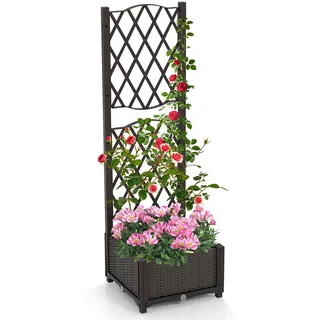 Costway Blumenkasten mit Rankgitter aus Holz, Pflanzkasten für Kletterpflanzen, Hochbeet mit Spalier Blumenkübel für Garten Hof Balkon, Gartenspalier Rankkasten, Orange