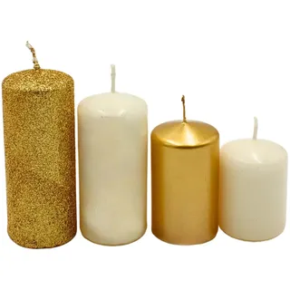 Dekohelden24 Gestufte Stumpenkerzen H 5-10 cm Ø 4 cm gold