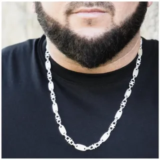 Tony Fein Silberkette Plattenkette 8 mm mit Element Silber 925, Made in Italy für Damen und Herren silberfarben 70 cm