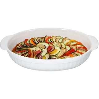 MamboCat ovale Auflaufform mit Griffen I Brotbackform 1,8l Keramik Bräter backofengeeignet I Pasta Servierschale weiß feuerfeste Ofenform Lasagne I Antipastischale I Ofen Kasserolle Cazuela 36 cm