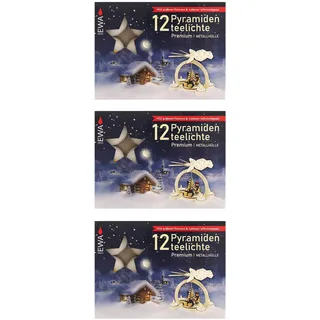 Ebersbacher Kerzenfabrik GmbH 3er Pack Pyramidenteelichte 36 Stück mit Alu-Hülle (12 Stück/Packung, Weiß, 39 mm, unparfümiert)
