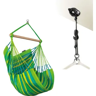 La siesta® - Domingo Hängesessel Basisgröße - Wetterfest mit Bambusholz, 360° drehbar, großzügige Maße - Bequemer Hängesessel. (Lime)