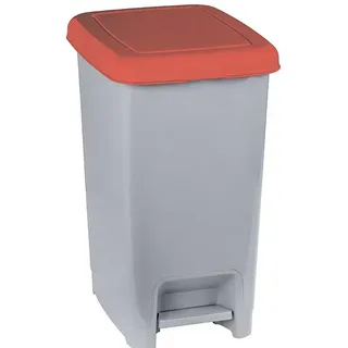 Treteimer Orgavente SLIM Tretmülleimer grau-rot 60 L Abfalleimer mit Beutelhalter aus Kunststoff, HACCP-konform