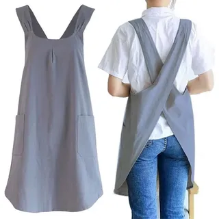 Schürze – Überkreuzter Rücken – Japanische Baumwolle – Taschen – Grau