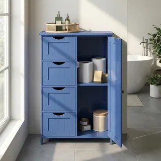 VASAGLE Badezimmerschrank mit 4 Schubladen 30 x 55 x 82 cm hafenblau