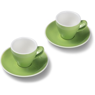 Terra Home 2er Espresso-Tassen Set - Grün, 90 ml, Glossy, Porzellan, Dickwandig, Spülmaschinenfest, italienisches Design - Kaffee-Tassen Set mit Untertassen