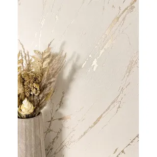 NEWROOM Tapete Beige Vliestapete Marmor - Marmoroptik Modern Creme Gold Metallic Marmor-Tapete 3D Optik - Beige/Gold