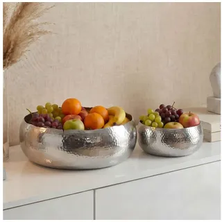 FINEBUY Obstschale FB77785 2er Set Früchteschale Silber Hammerschlag Metall Rund Schale, Aluminium, (Zweiteilige Anrichteschalen aus Aluminium), Wohnaccessoires für Früchte, Obst und Snacks silberfarben