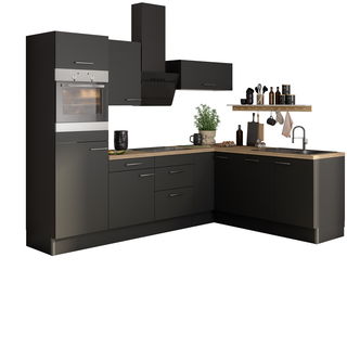 OPTIFIT Winkelküche mit E-Geräten 'OPTIkoncept Ingvar420' anthrazit matt 270 cm