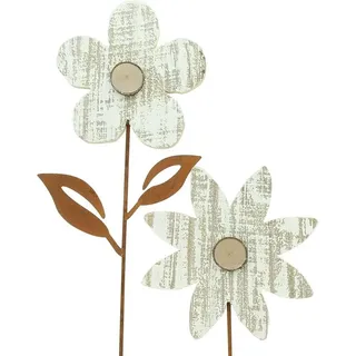 Dekoleidenschaft Gartenstecker "Blume" aus Metall mit Echtrost-Finish & Blüten aus Holz, Beetstecker (2-St., im Set) Dekostecker Metallstecker Roststecker Stecker, Gartendeko für Draußen braun