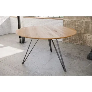 Möbelretoure Esstisch rund Eichenholz Schweizer Kante Hairpin-Gestell 100 cm silber DREAM - Naturbelassen