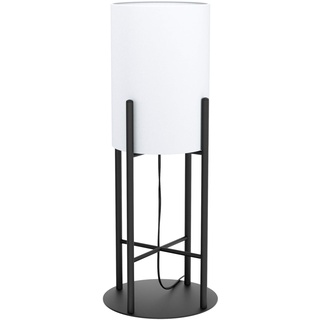 EGLO Tischlampe Glastonbury, 1 flammige Tischleuchte Modern, Nachttischlampe aus Stahl und Textil, Wohnzimmerlampe in Schwarz, Weiß, Lampe mit Schalter, E27 Fassung