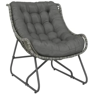 Rattansessel mit Kissen Bänder, gepolsterter Outdoor Sessel aus Polyrattan, Korbsessel bis 120kg
