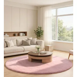 ROHATIM Teppich rund 90 cm Rosa, Kunstfell, flauschig, waschbar