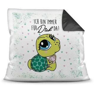 Print Royal Deko-Kissen Tiere mit liebem Spruch - Ich Bin Immer für Dich da - Schildkröte/Ich Liebe Dich/Geschenk für Freund, Freundin / 40x40 / Rückseite Schwarz inkl. Füllung