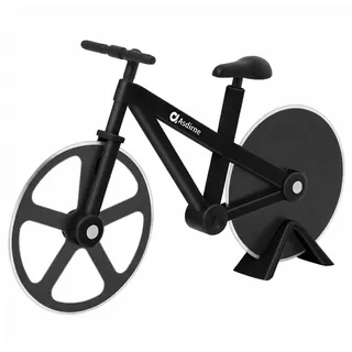 Fahrrad Pizzaschneider - Lustiger Pizzaschneider mit Rad und Ständer, lebensmittelechtes Edelstahl, neuartiges Küchengeschenk für Pizzaliebhaber, 19 cm, Schwarz