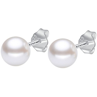 Ditz Paar Ohrstecker Damen Ohrringe Ohrstecker 925 Silber mit weißer Perle 10mm, Geschenke Für Frauen Freundin Mutter zum Geburtstag Muttertag