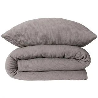 SCHIESSER Molly Unifarben Musselin Grau 135 x 200 cm + 80 x 80 cm