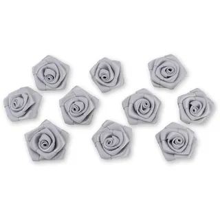 Creativery Satinrosen 3cm 10 Stück zum Basteln Dekorieren Verzieren - Farbauswahl - kleine Deko Rosen aus Stoff - Hochzeit Tischdeko Geschenkverpackung Scrapbooking Handarbeit Blüten Dekoideen Silber