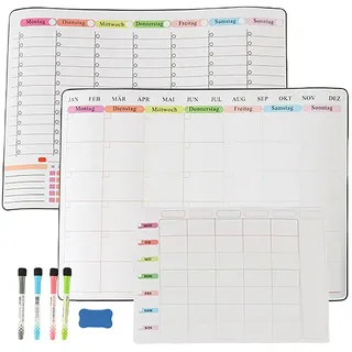 Relaxdays Whiteboard für Kühlschrank 3er Set 30 x 42 cm/20 x 28 cm Weiß/Blau/Grün
