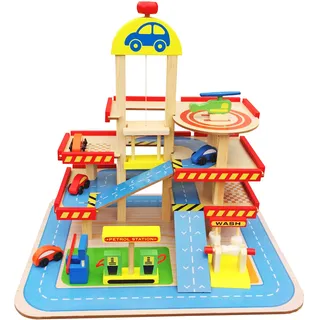 Balinco Holz Parkhaus, Parkgarage Spielzeug Holz, Parkhaus für Kinder ab 3, Spielzeuggarage mit Aufzug, Autogarage Spielzeug, Holzspielzeug Geschenk