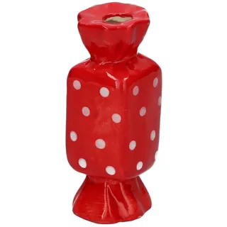 INNA-GLAS Eckige Vase für einzelne Blume Bonbon Amiel aus Keramik, mit Punkten, rot-weiß, 6,5x6,5x15cm - Einzelblumenvase