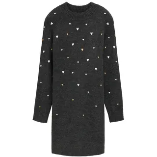 Tom Tailor DENIM Damen Strickkleid mit Herz-Stickerei, schwarz, Gemustert, Gr. M