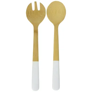 Pebbly Salatbesteck Bambus, 31cm x 10cm x 5cm, Weiß | Zum Mischen und Zubereiten, lange Griffe für alle Arten von Salatschüsseln