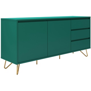 SalesFever Sideboard aus MDF | 2 Türen und 3 Schubladen | Beine Metall mit Messinglegierung | B 150 x T 40 x H 70 cm | grün