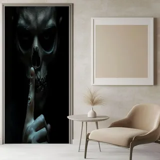 3D Türaufkleber Gothic Horror Totenkopf Muster 86x200 cm Schwarz Türtapete Wandbild Selbstklebend PVC Wasserdicht Abnehmbar Türfolie TürPoster Fototapete für Wohnzimmer Schlafzimmer