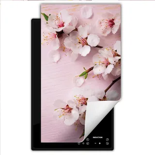 TMK ArtDeko Herdabdeckplatte Einteilig Ceranfeld Abdeckplatte für Induktionsschutz Ceranfeldabdeckung Vinyl Herdabdeckplatten 30x52 cm - Rosa Blumen