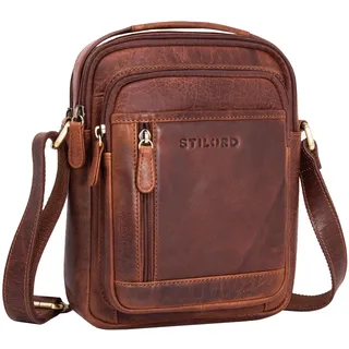 STILORD "Salva Umhängetasche Herren Klein Leder Herrentasche zum Umhängen Crossbody Bag Cognac Ledertasche Vintage Schultertasche Männerhandtasche Messenger Bag 8 Zoll Tablet - S