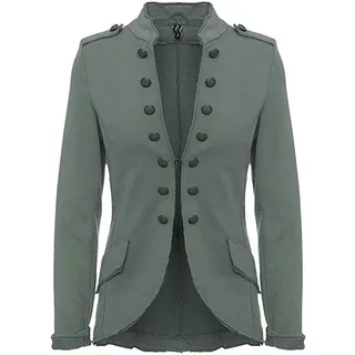 FASHION YOU WANT Damen Blazer Damenjacke Military kurz mit Knöpfe S-5XL Urban Streetwear ideal auch für Karneval Karnevalskostüm (as3, Alpha, 4X_l, Regular, Regular, Khaki) - 4XL