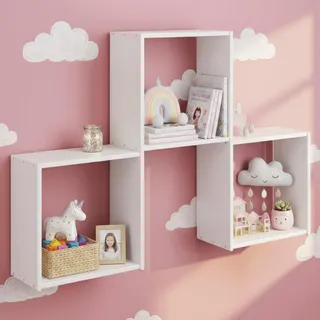 MEBLE WRÓBEL Wandregal (3 Stück 45 x 45 x 23 cm) weiß, modular, bücherregal | MDF, stehend oder hängend, würfelregal, montagezubehör enthalten