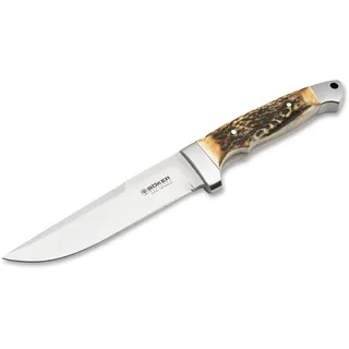 Böker Manufaktur Solingen Unisex – Erwachsene Vollintegral XL 2.0 Hirschhorn feststehendes Messer, Silber, 28,6 cm