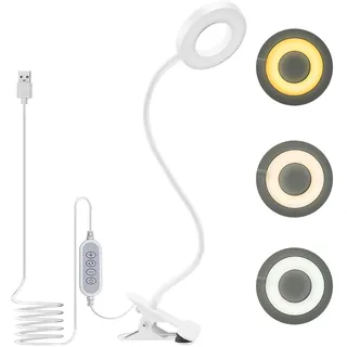 dowowdo Leselampe Bett - USB 8 W 60 LED Dimmbare Klemmlampe mit 3 Farbtemperatur, 360° Flexible Klemmleuchte für Nachtlektüre Reisen Schlafzimmer Büro Arbeitszimmer (Raum), Weißes Silikon