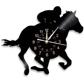 Smotly Vinyl Wanduhr Pferd Design Wanduhr Dekoration Geschenk für Pferderennen Liebhaber - 30 x 30 x 3,5 cm, Schwarz