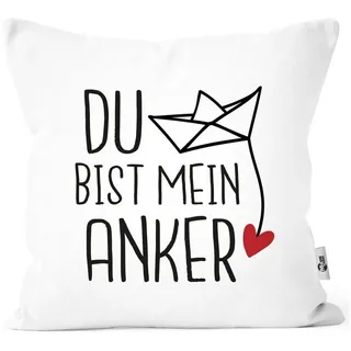 MoonWorks Dekokissen Kissen-Bezug Spruch Liebe du bist mein Anker Origami Papierschiffchen weiß