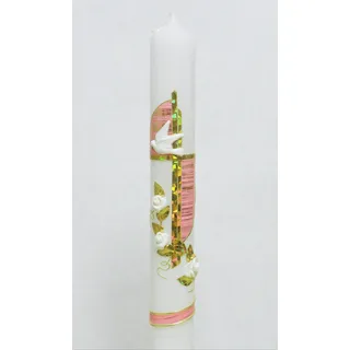 Taufkerze Kommunionkerze Gold/Rosa inkl. Tropfschutz und Beschriftung KW-JO-C16