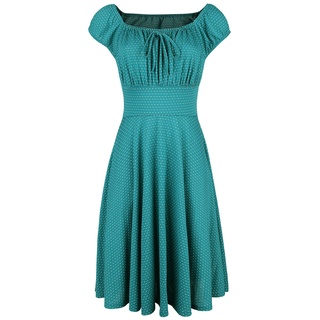 Voodoo Vixen - Rockabilly Kleid knielang - Tessy Green Gathered Dress - XS bis 4XL - für Damen - Größe S - petrol - S