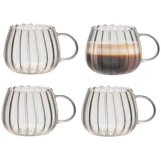 Zoha Glas Riffle Cup 400ml für Kalt- & Heißgetränke, Spülmaschinenfest, Stilvoll, 4-tlg., Borosilikatglas, hitzebeständiges Tassen Set für Kaffee, Matcha, Latte Macchiato, 4 St. weiß
