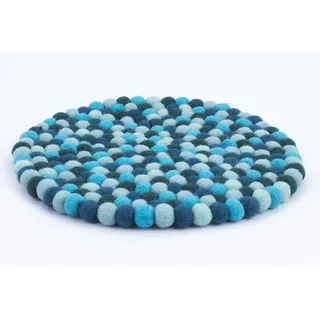 Filzuntersetzer rund 22cm blau Aqua Handarbeit Topfuntersetzer bunt Bunte Filzkugel Untersetzer aus Filz von feelz