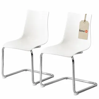 home24 Esszimmerstuhl 2er-Set, Freischwinger, Kunststoff, Sitzhöhe 45 cm | Sitzschale Weiß, Gestell Eisen verchromt ohne Hinterbeine, Füße in Silber, 47 cm breit und 51 cm tief