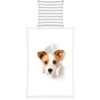 Herding Bettwäsche Hund, Young Collection, Kopfkissenbezug 80 x 80 cm mit Wende-Motiv, Bettbezug 135 x 200 cm, Mit Reißverschluss, 100% Baumwolle/Renforcé