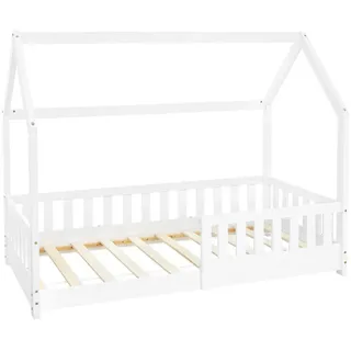 ML-Design Hausbett mit Rausfallschutz 80 x 160 cm Kiefer massiv weiß